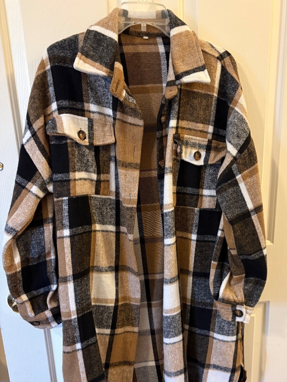 Women's Casual Flannel Plaid Long Sleeve Button Down Lapel Pocketed